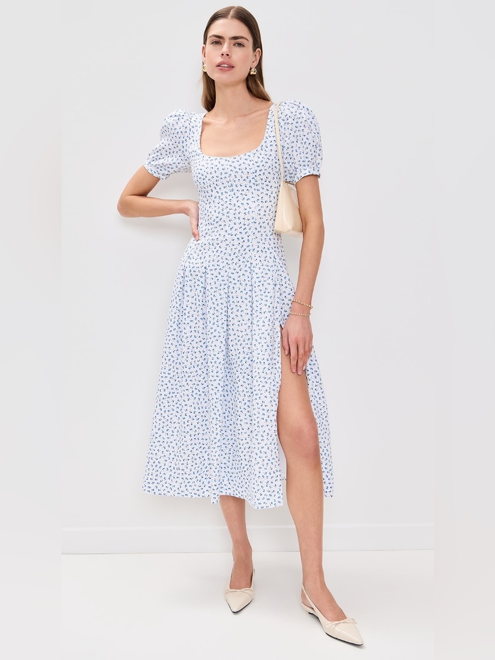 Reformation Coucou Linen Midi Dress Hanna Blue White Floral Causal Size 12